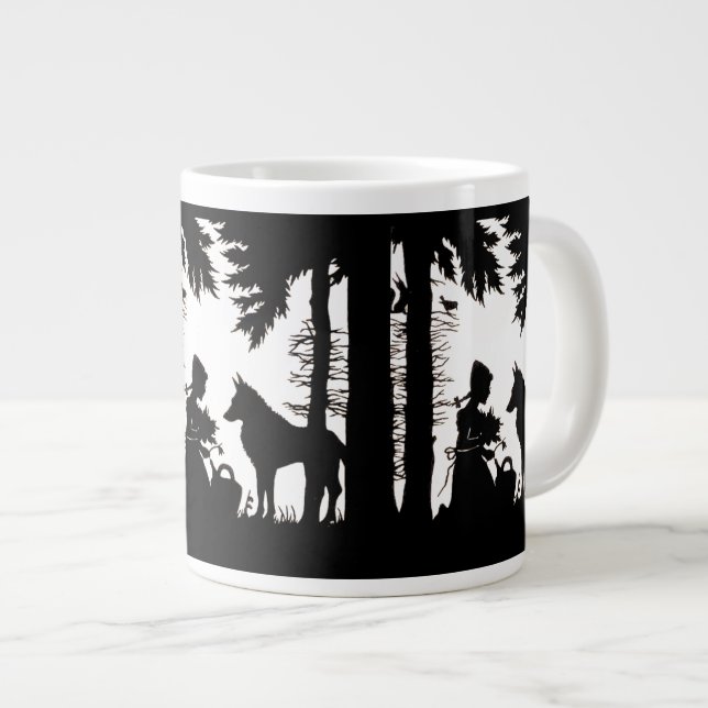 Tasse Géante Silhouette Noire Rouge Hood Wolf Woods (Devant droit)