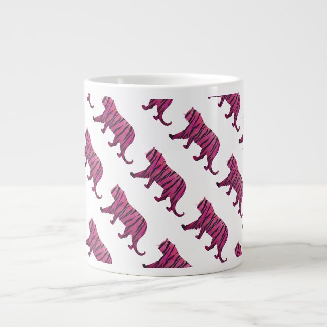 Tasse Géante Silhouette rose chaud et tigre noir (Devant)