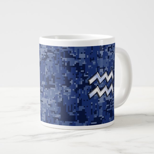 Tasse Géante Symbole Zodiaque Aquarius sur le Camouflage numéri (Devant droit)