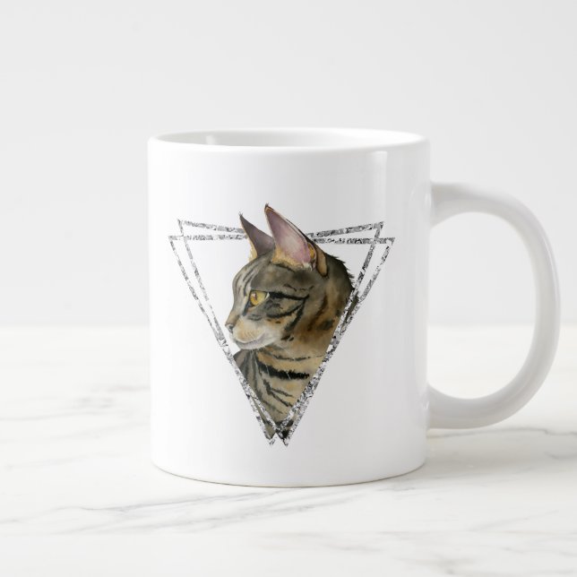Tasse Géante Tabby Cat avec Faux Parties scintillant d'argent (Droite)