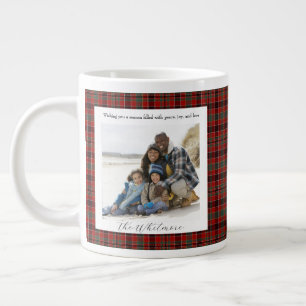 Tasse géante vintage rouge à carreaux Noël monogra