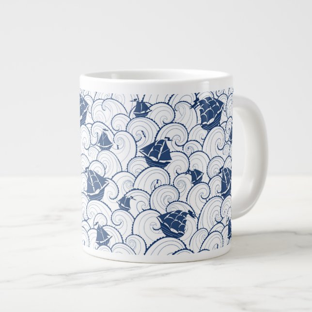 Tasse Géante Voiliers sur le motif de mer (Devant droit)