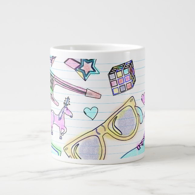 Tasse Géante Wow Eighties Colorier Livre Doodle Amusant (Devant)