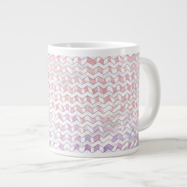 Tasse Géante Zebra rose et blanc Chevron (Devant droit)