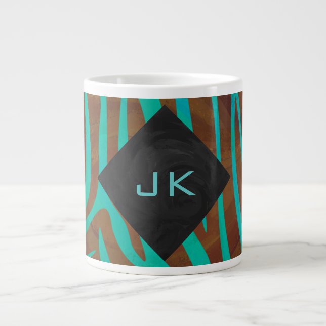 Tasse Géante Zèbre Brown et Turquoise avec Monogramme (Devant)