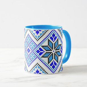 Tasse géométrique bleue de broderie de Vyshyvank