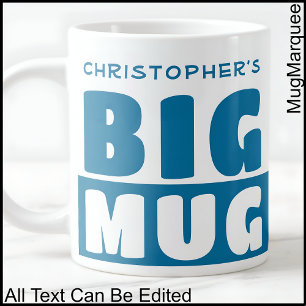 Tasse grande bleue à deux tons avec texte de nom p
