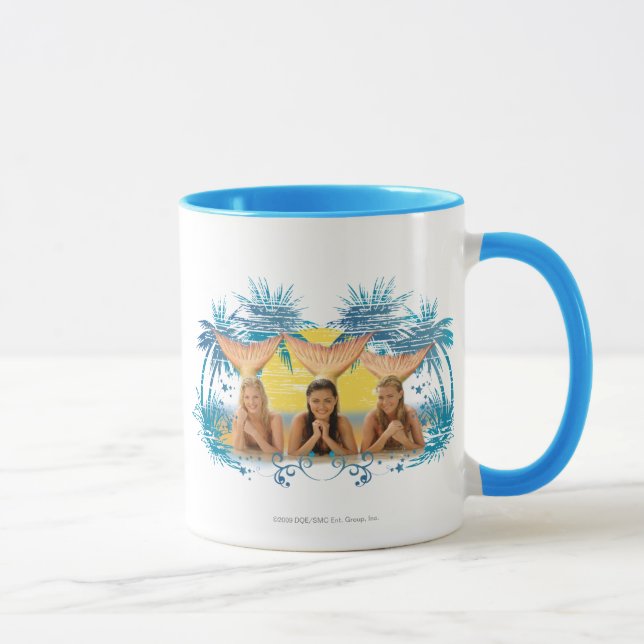 Tasse Graphique bleu de palmier de groupe (Droite)