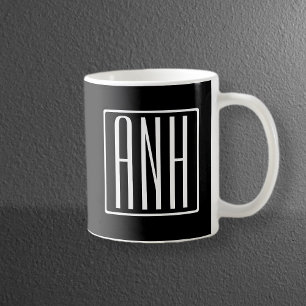Tasse Gras moderne 3 initiales Monogramme   Blanc sur no