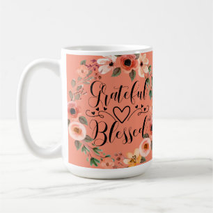 Tasse Grateful Blessed - Couronne florale aquarell