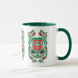 Tasse Grenouille rouge et verte d'art indigène de Haida