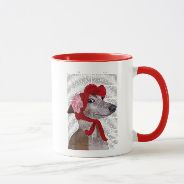 Tasse Greyhound avec Casquette en laine rouge 2 (Droite)