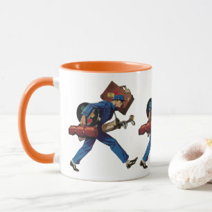 Tasse Groom d'époque en uniforme, valise et club de golf