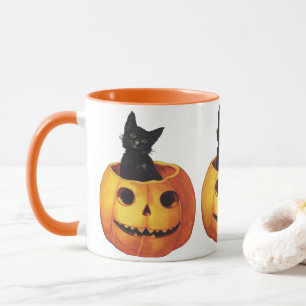 Tasse Halloween vintage, Chat noir mignon dans un Citrou