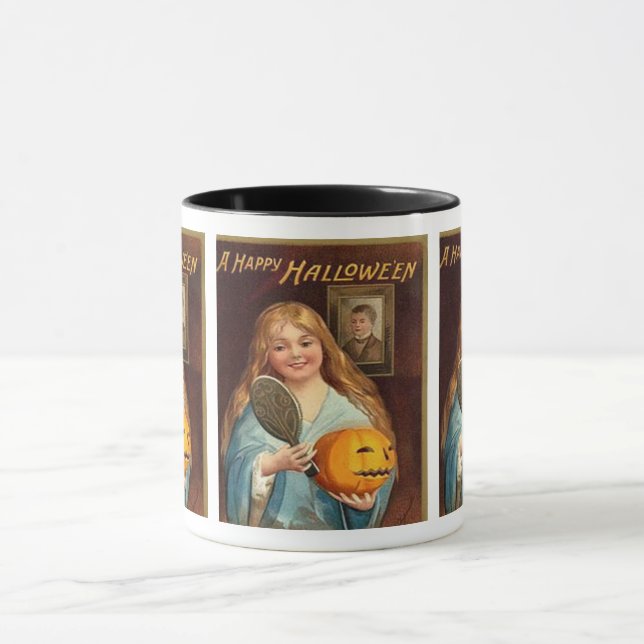 Tasse Halloween Vintage Dame avec miroir) (Centre)