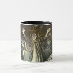 Tasse Halloween vintage, violoniste squelette et fantôme