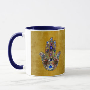 Tasse Hamsa Coeurs Fleurs Opal Art sur Or
