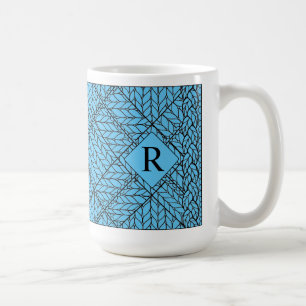 Tasse haute blanche en tricot bleu à carreaux + Te