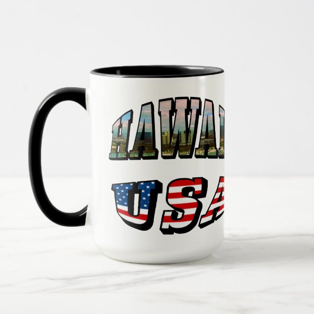 Tasse Hawaii Picture et USA Flag Text (Gauche)