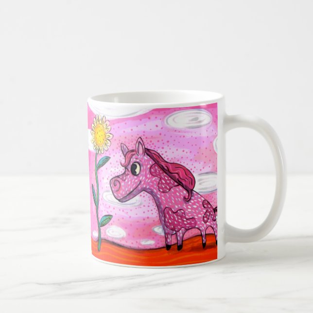 Tasse heureuse de poney de poney rose de jaune (Droite)