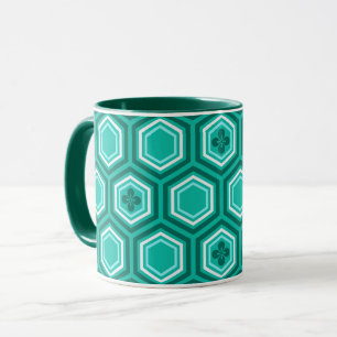 Tasse Hexagonal Kimono Imprimer, Turquoise, Aqua et Blan