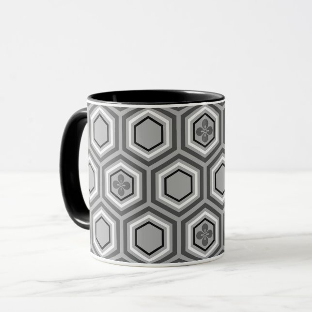 Tasse Hexagonal Kimono Print, Grey / Grey and White (Devant gauche)