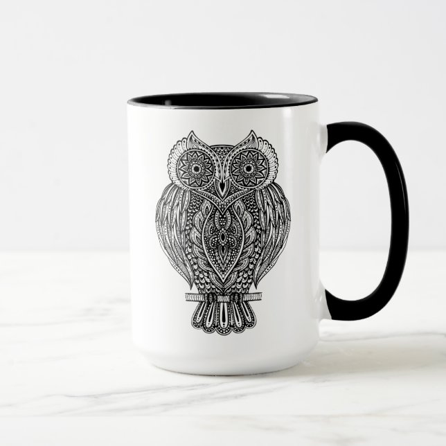 Tasse Hibou fleuri tiré par la main inspiré (Droite)
