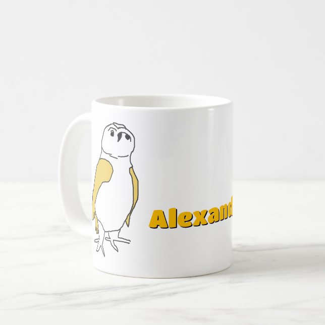 Tasse - Hiboux avec ailes jaunes et nom (Devant gauche)