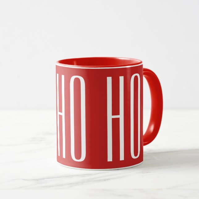 Tasse HO HO - blanc sur rouge (Devant droit)