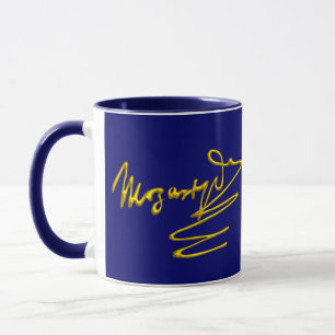 Tasse HOMAGE À MOZART Gold Signature Du Compositeur Blue