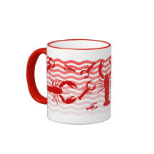 Homards rouges dans les vagues rouges, amusement