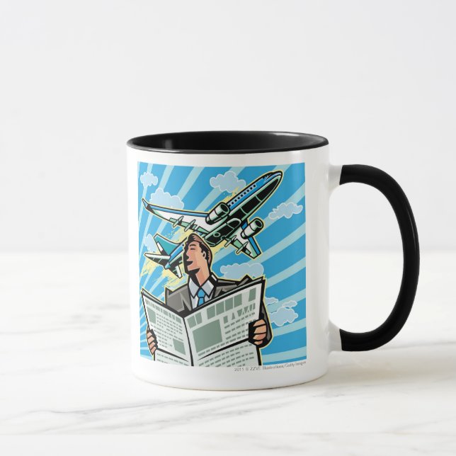 Tasse Homme d'affaires avec le journal et l'avion (Droite)