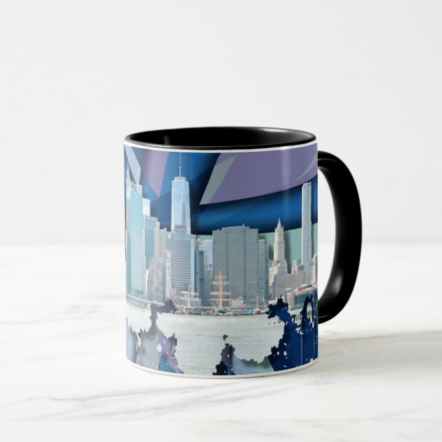 Tasse Horizon | 3D bleu de New York City (Devant droit)