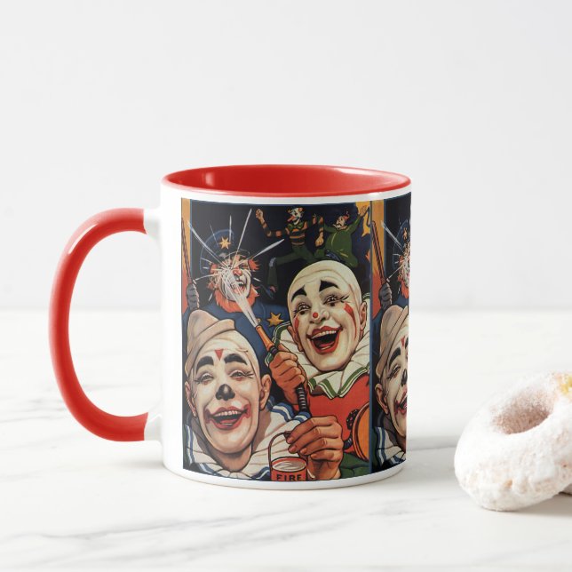 Tasse Humour vintage, Clowns de cirque riant et police (Avec donut)