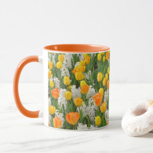 TASSE HYACINTHÈQUES BLANCS ET TULIPS JAUNE ET ORANGE