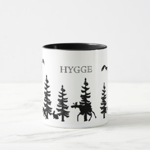 Tasse Hygge nordique avec forêt et animaux en noir