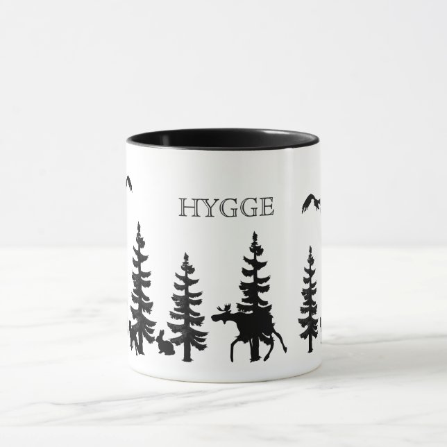 Tasse Hygge nordique avec forêt et animaux en noir (Centre)