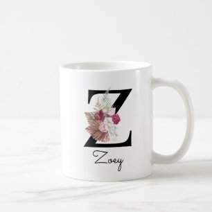 Tasse initiale florale rose Monogramme W Café Z