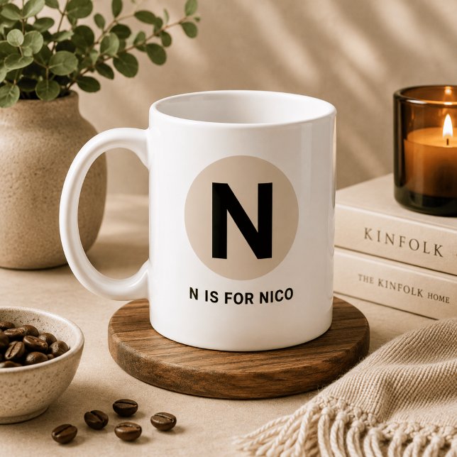 Tasse initiale moderne – Design “N est pour [Nom]” (Créateur téléchargé)