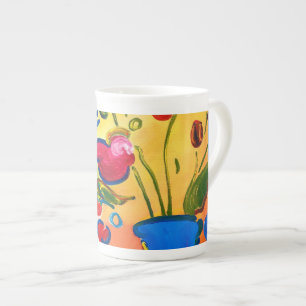 Tasse inspirée de Peter Max en porcelaine de bone