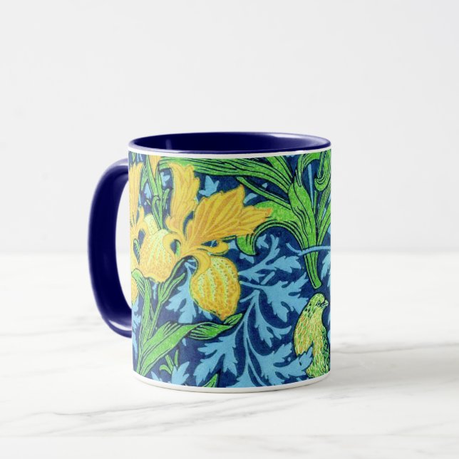 Tasse Iris de William Morris, jaune et bleu de cobalt (Devant gauche)