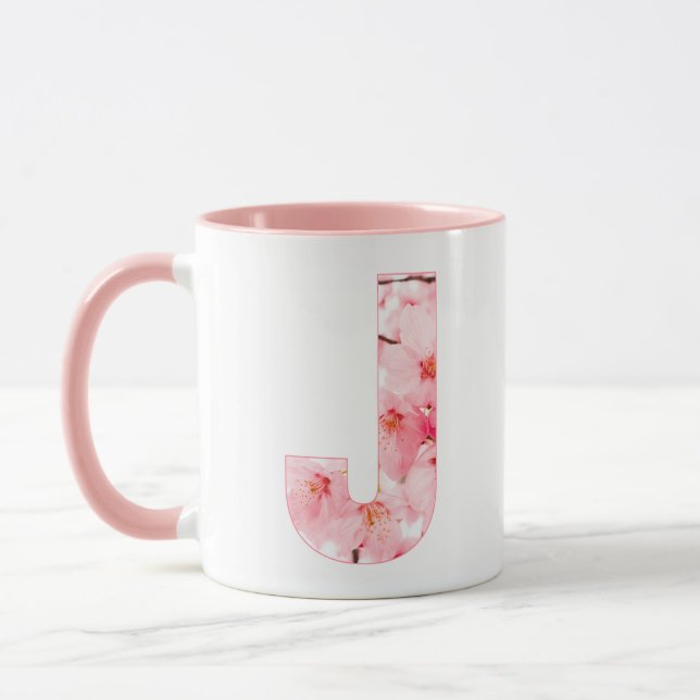Tasse J initiale florale | Nom et traits personnal (Gauche)