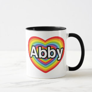 Tasse J'aime Abby, coeur d'arc-en-ciel