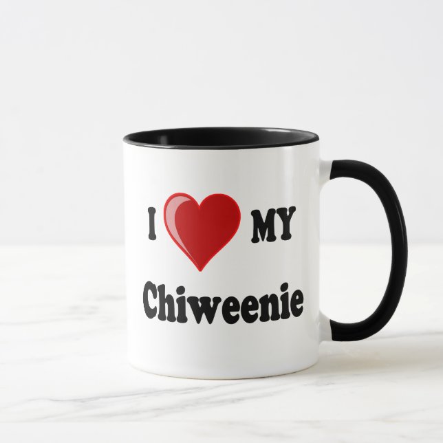 Tasse J'aime (coeur) mon chien de Chiweenie (Droite)