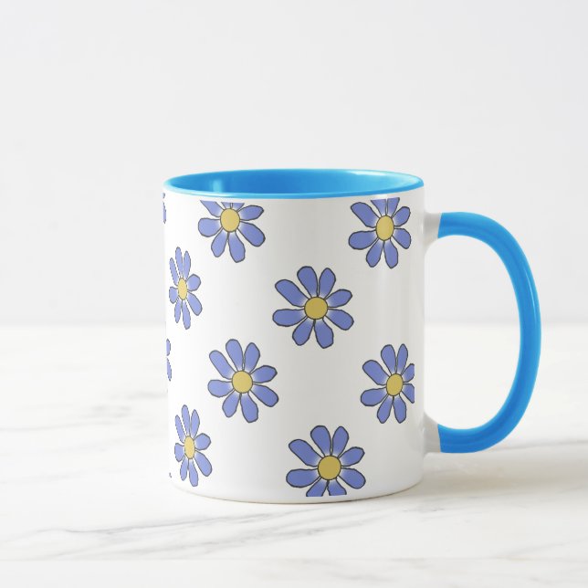 Tasse Jaune bleu romantique graphique floral (Droite)