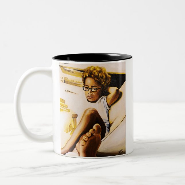 Tasse jaune et noire avec l'enfant (Gauche)