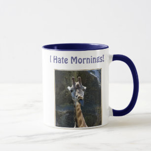 Tasse Je déteste des matins, girafe collant la langue