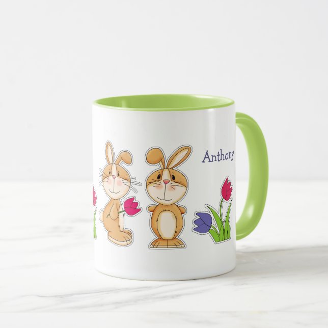 Tasse Joli Bunnies Pâques Nom personnalisé Cadeau Pâques (Devant droit)