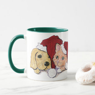 Tasse Joli chiot Labrador de Noël et chat orange tigré