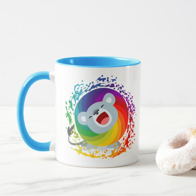 Tasse Joli dessin arc-en-ciel Lion blanc (Avec donut)